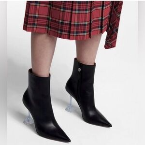 AMINA MUADDI Giorgio Elegant Black Leather Ankle Boots with Clear glass Heels